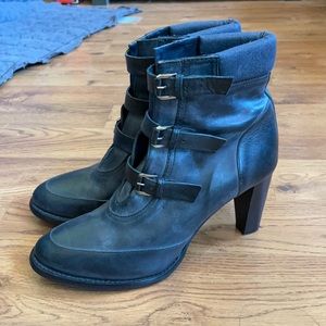 J crew leather moto buckle boots